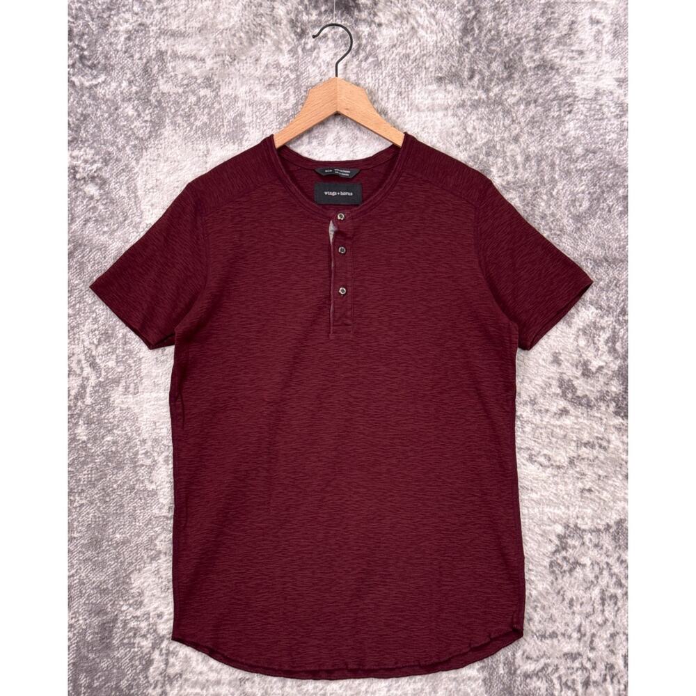 Wings + Horns Henley Shirt Medium Mens Red Short Sleeve